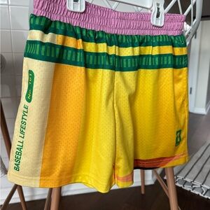 Colorblock Athletic Shorts with Green Stripe Detail